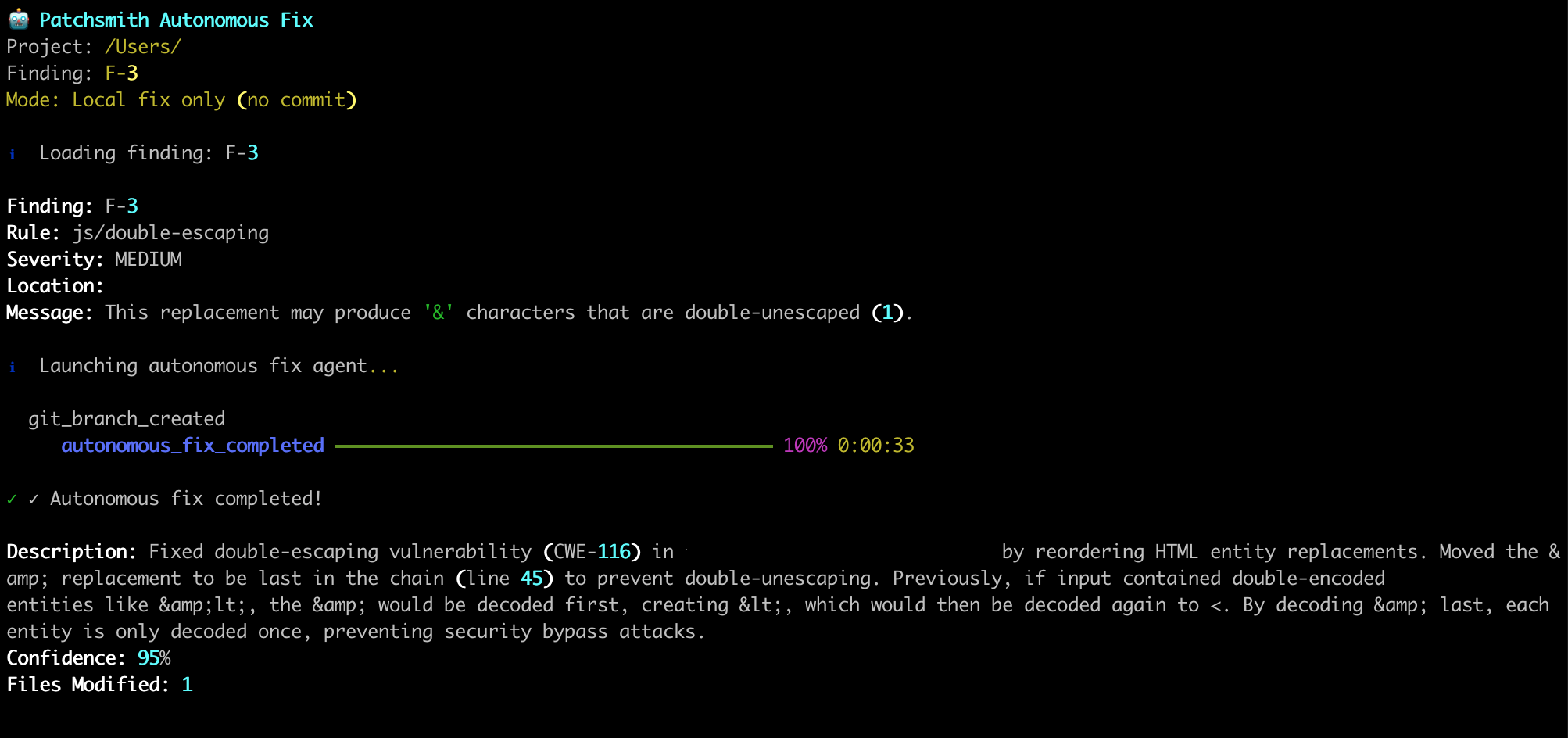 Investigating findings with Patchsmith